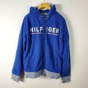 Vintage Tommy Hilfiger Sport Full Zip Hoodie Hooded Sweatshirt Vintage Fit Blue